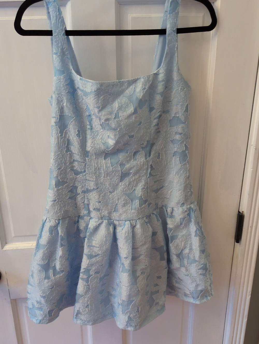 Lulu's Pale Blue Dress with Textured Bodice & Bow Back Tie